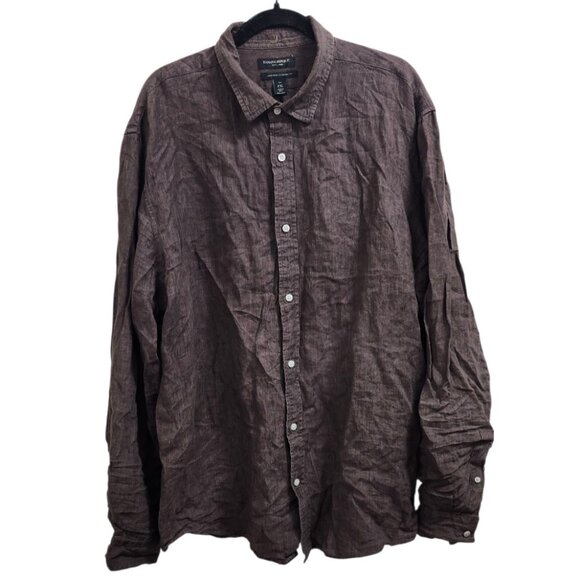 Banana Republic 100% Linen Button Up Shirt Brown XXL Tall Untucked Standard Fit - Picture 2 of 10